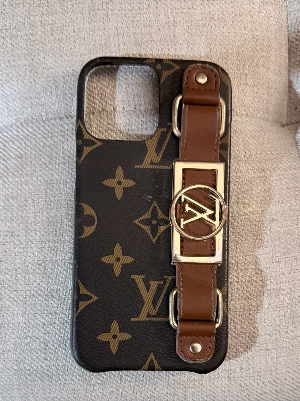 Louis Vuitton Brown Monogram Phone Case with Gold Accent Strap